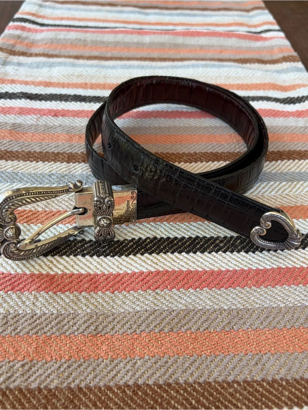 Brighton Brown & Black Alligator Embossed Leather Reversible Silver Buckle ML 32